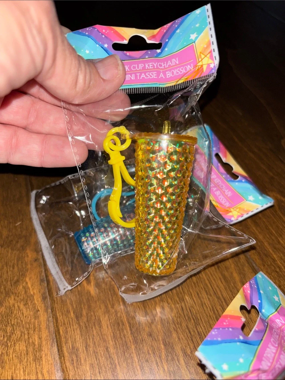 Set of 3 Sparkle Mini Drink Cup Keychain Bag Charm - Blue, Purple, Gold